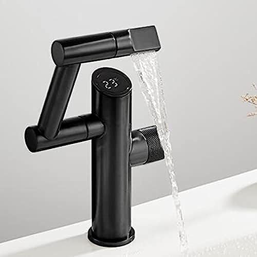 Robinet mitigeur de lavabo cascade avec affichage de température dynamique blanc