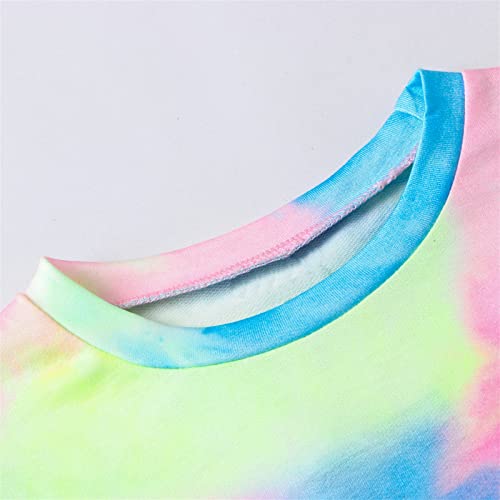 Image of Betusline Kids Clothes Girls, Trendy Tie Dye Print Long Sleeves Cropped Tops + Jogger Pants 2 Pcs Set Outfits for Teen Girl, Multicolored Black, 13-14 Years