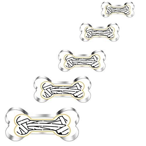 MrCookie Dog Bone Cookie Cutters Set,Stainless Steel Sandwiches Cutters Biscuit Molds for Kids,5pcs Sturdy Cutters for Cookies,Sandwiches,Small to Large Size of 2.32'',2.99'',3.88'',4.17'',4.8''