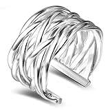 Joygoodta Anillos apilables de Plata de Ley 925, Anillo Grueso Ajustable y Elegante Chapado en Plata para Mujer (0, 4 Pulgadas)
