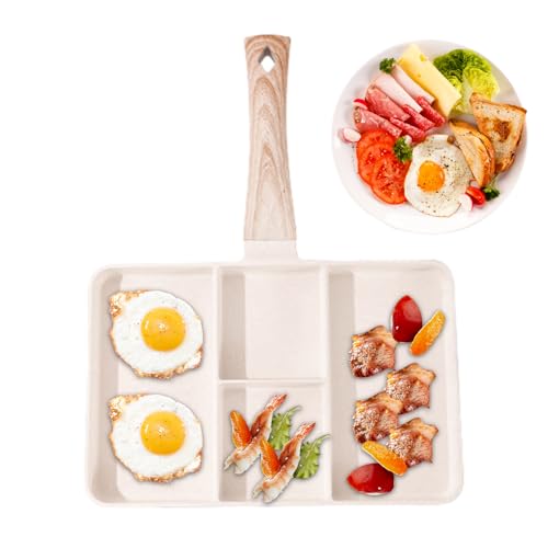 Generico Sartén de parrilla dividida - sección de plantas versátil para el desayuno con mango resistente al calor - Sartén portátil y versátil para parrilla de huevos, tocino
