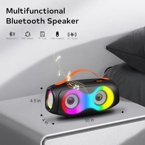 Portable Bluetooth Speaker,IPX5 Waterproof WirelessSpeaker with Dynamic Lights,TWS Pairing to 40W Stereo Sound,Bluetooth 5.0,20H Playtime, Outdoor/Home SmallSpeakers as Gifts for Kids Teens or Women — view 2