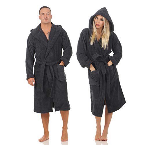 Class Home Collection Bademantel Damen & Herren mit Kapuze – 100% Baumwolle Frottee, weich & saugfähig – OEKO-TEX Anthrazit Gr. L