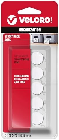 VELCRO Brand Sticky Back Coins, White, 5/8 in, 15 Count