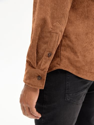 Image of Comdecevis Men's Corduroy Button Down Shirt Long Sleeve Solid Tops Work Shirt Jacket with Flap Pockets Khaki 3X-Large