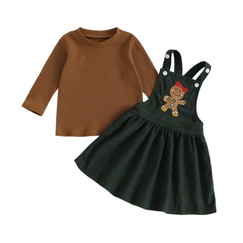 Toddler Girl Christmas Outfit Solid Shirt+Overall Tutu Skirt 1T 2T 3T 4T 5T Kids Girls Holiday Dress Set (Gingerbread 4-5T)