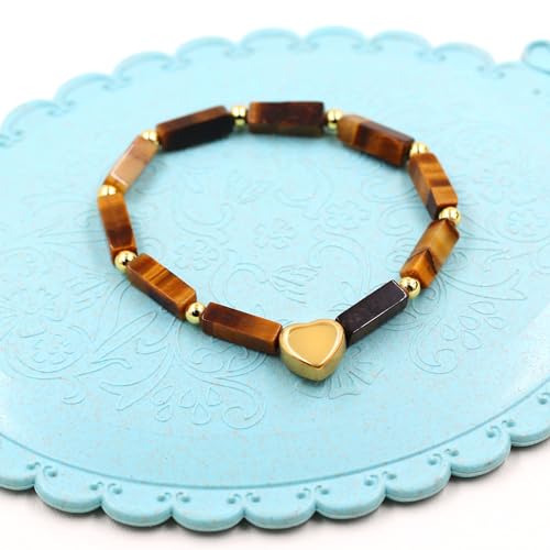 Image of Cuboid Love Elastic Bracelet, Crystal Energy Stone Anxiety Relief Yoga Jewelry for Women Male (Heart-shaped Charm Can Be Customized Name)