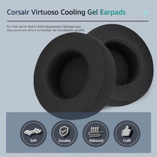 Tissu Maillé Coussinets pour Corsair Virtuoso RGB SE/XT Casque - Noir – vue 3