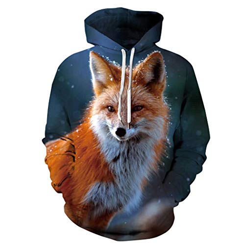 NooobTerrm Damen Hoodie 3D Druck Kaputzenpullover Langarm Bunte Pullover Sweatshirt Hoodie(XXL/XXXL,Fuchs D) Cover