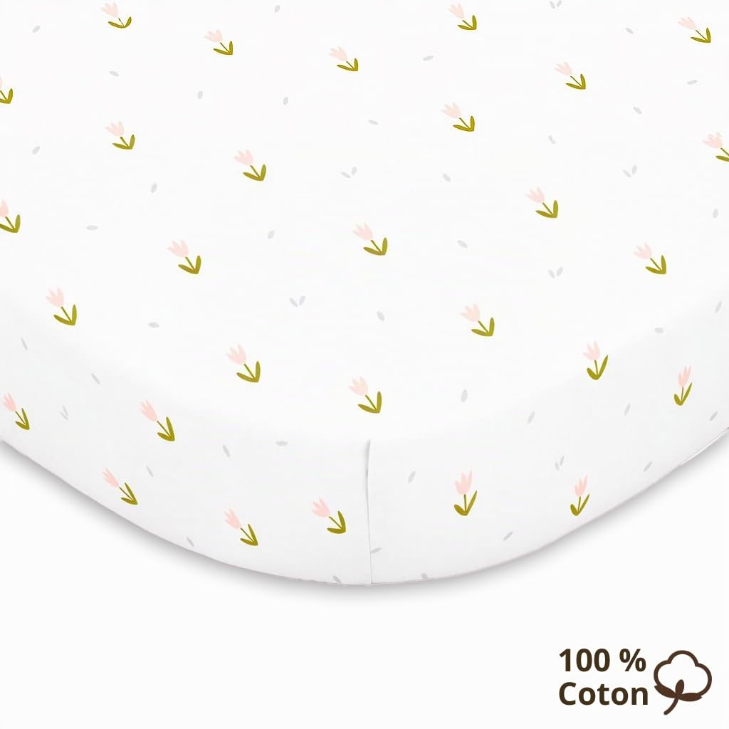 Draps Housses 80x160 cm - 100% Coton Compatible Lit Cabane - Doux et Respirants, sans Produits Chimiques (Fleurs, 80 x 160 cm)