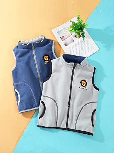 Baby Kinder Fleeceweste Jungen Mädchen Polar Fleece Weste Stehkragen Reißverschluss Ärmellose Kinderjacke Cartoon Muster, Löwe Blau 100