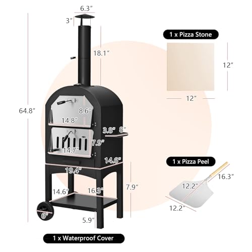 image for COSTWAY Outdoor Pizza Oven, Wood Fired Pizza Oven for Outside, Patio P