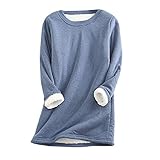  Minetom Femmes Col Rond Pull T-Shirt À Manches Longues Pullover Hiver Chaud Polaire Doublé Sweat-Shirt Couleur Unie Chemisier Tops E Bleu 38