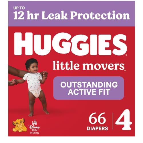 Image of Huggies Little Movers Baby Diapers, Size 4 (22-37 lbs), 66 Ct, Packaging May Vary