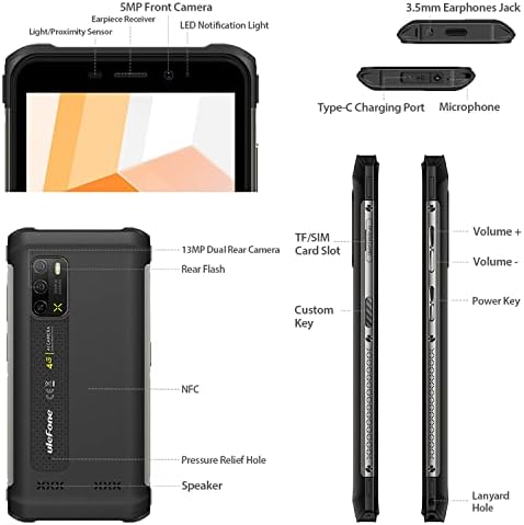 Ulefone Rugged Phone, Armor X10 Rugged Smartphone Unlocked, 4GB 32GB, 4G Mobile Phones, 3-Card Slots Design, 5180mAh Battery, 5.45 inch Tough Screen, NFC, Android 11, Shockproof, UK Version, Black