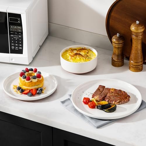 MALACASA Plates and Bowls Sets, 12 Pieces Modern Stoneware Dinnerware Set for 4 Kitchen Dinner Set Ceramic Dishware Dishes Set Microwave and Dishwasher Safe, White, Series TARA — view 8