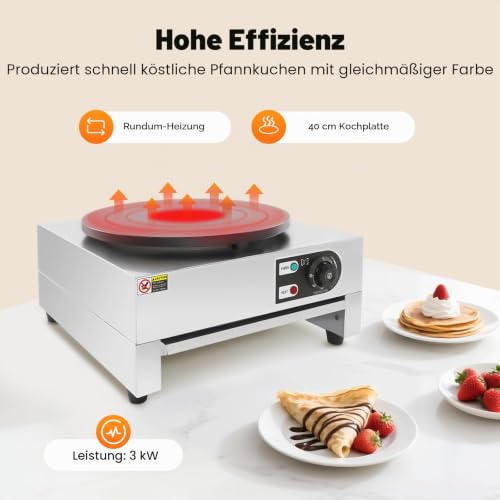 Foto von 40cm Profi Crepes Eisen und Pfannkuchenmachermaschine 300 °C Crepes Platte Crepe Maker Wrapmaker Pfannkuchen Pfanne Omelette Wrap 3000W