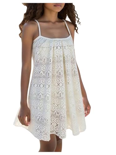 SweatyRocks Girl's Crochet Swimsuit Cover Up Hollow Out Criss Cross Swimwear Beach Dress