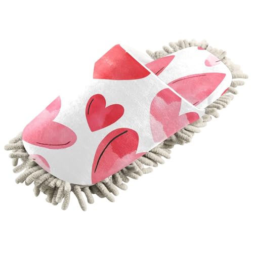 YEGAME Microfiber Kitchen Cleaning Slippers, Valentines Heart Soft Washable Reusable House Cleaning Slippers for Men Women, Dust Dirt Hair Microfiber Mop Cleaner Shoes, Large