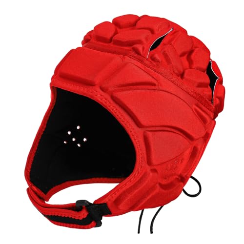 ZENFUN Rugby Helmet Shell, Soft Padded Headgear for Soccer, Red Protective Football Headguards for Youth, Scrum Cap for Kids, Medium Size
