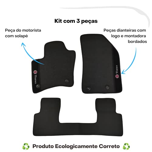 Jogo Tapete Fiat Toro Todos Carro Borracha 3 Peças 2016 17 18 19 20 21 2022 Impermeável