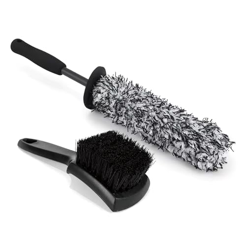 Samos® Cepillo Limpia Llantas Coche y Cepillo Limpiador de neumatico | Kit Limpieza de Ruedas Completo con Limpia Llantas, Limpiador de neumáticos