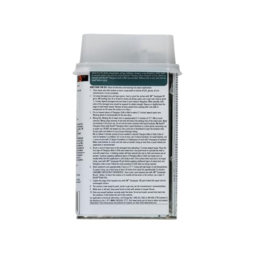 3M Bondo Fiberglass Resin 0.9 Pint, Stage 2, Waterproof Formula for Repairing, Resurfacing, or Rebuilding Metal, Wood, Fiberglass or Masonry Surfaces (401)