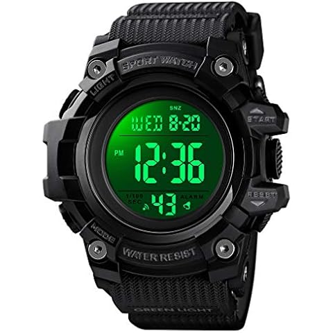 Mens Digital Sports Watches Military Waterproof Stopwatch Outdoor Army Watches for Men, with LED BackLigh/Alarm/Date/Shockproof Wristwatch, Black Cover