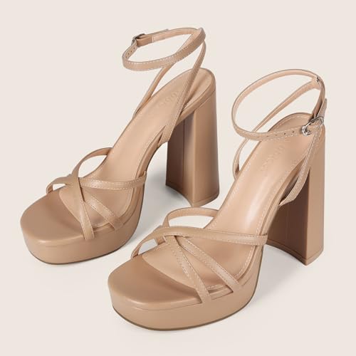 Image of Platform Heels for Women Strappy Chunky Heels Thick High Heel