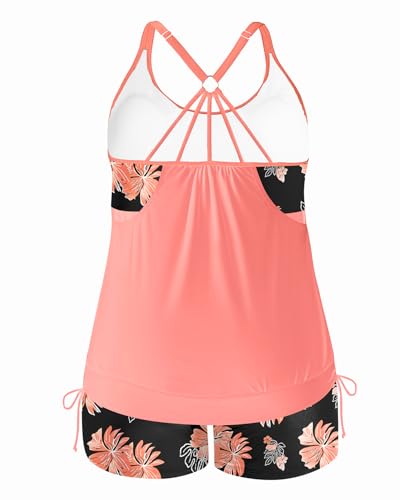 Image of Holipick Plus Size Tankini Swimsuits for Women Two Piece Tummy Control Bathing Suit Blouson Tankini Top with Shorts