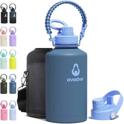 avodvo 64 oz Water Bottle with 2 Lids (2-in-1 Straw & Spout Lid, Magnetic Lid), Insulated Water Bottle with Strap, Stainless Steel Water Bottle for Hiking, Gym, Travel, BPA-Free, Dark Blue avodvo 64 oz Water Bottle with 2 Lids (2-in-1 Straw & Spout Lid, Magnetic Lid), Insulated Water Bottle with Strap, Stainless Steel Water Bottle for Hiking, Gym, Travel, BPA-Free, Dark Blue