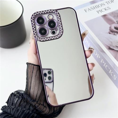 Coque Miroir pour iPhone 15 Pro Bijoux Diamant | Cadeau de Luxe Violet