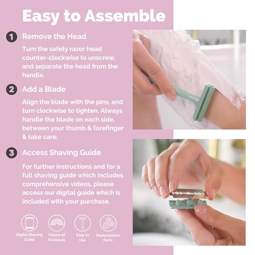 Jungle Culture Safety Razor for Women & Men in Pink • Reusable Metal Razor • No Blades Included - Fits All Double Edge Blades • Eco Friendly • Shaving Guide included • for Body & Face - Image 4