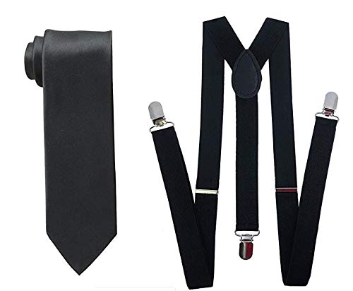 Black Suspender and Tie Set for Men - Black