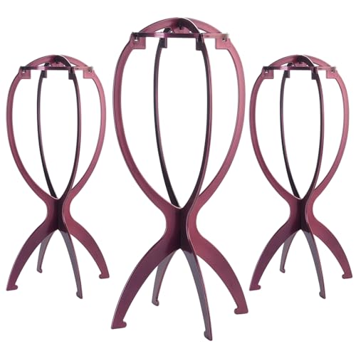 Dreamlover Collapsible Wig Stands Head , Wig Holders, Plum, 3 Pack, 14.2 Inch (Pack of 3)