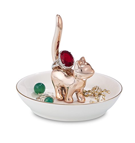 Rosa&Rose Cat Ring Holder Strolling Kitty Jewelry Tray Ring Dish Trinket Tray Ceramic Jewelry Storage Home Deco Gifts #TOP2