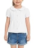 Haloumoning Toddler Girls Puff Sleeve Button Down Shirts School Uniform Shirt White