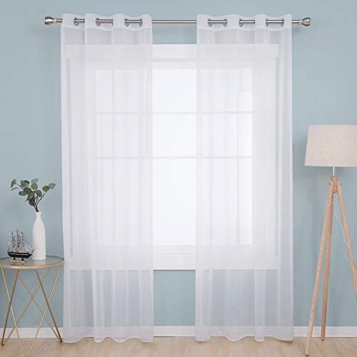 Deconovo Net Curtains 72 Inch Drop, Semi Transparent Eyelet Sheer Curtains, Voile Curtains for Bedroom, 55 x 72 Inch(Width x Length), White, 2 Panels