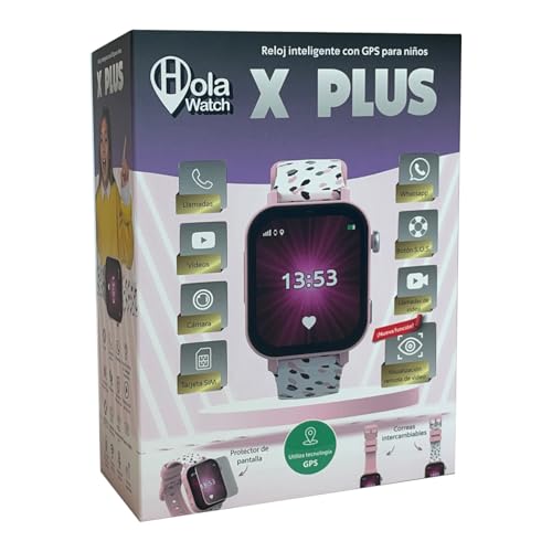 Cefa Toys - Reloj Inteligente Holawatch X Plus Pink Android, con 4G LBS/WIFI, GPS, Tarjeta SIM, Cámara, Juegos, Llamadas, Videollamadas, Whatsapp, Medidor de Pasos, Correa Extra, Protector de Pantalla