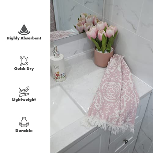 Fe&Ze Turkish Hand Towels With Hanging Loop, 22 X 36 In, 100% Cotton Kitchen Towels Decorative Set Of 2, Cotton Candy Pink Towels For Bathroom #TOP2