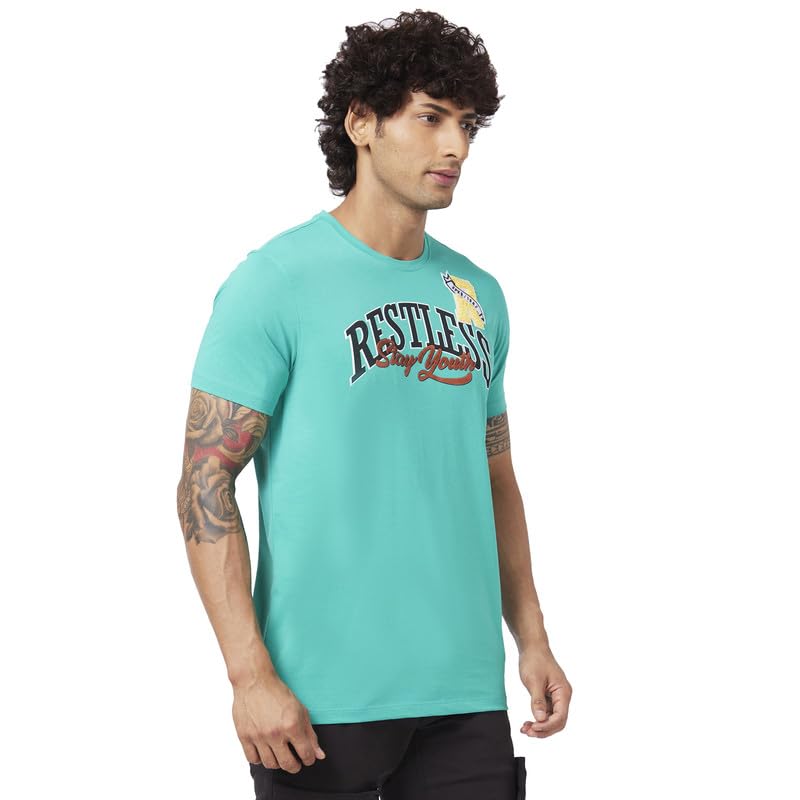 Image of Spykar Men's Slim Fit Round Neck Half Sleeve Printed Casual T-Shirt