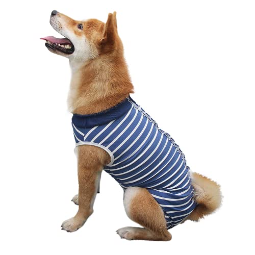 Image of Surgery Suit for Dogs Recovery Suit Abdominal Wound Puppy Surgical Clothes Post-Operative Vest Pet After Surgery Wear Substitute (L, Blue and White)