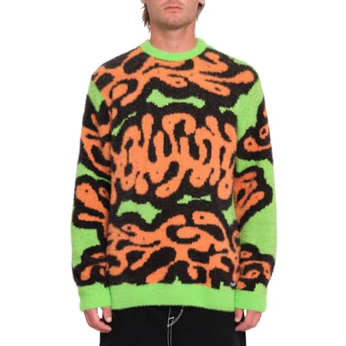 Sweat Volcom FA Zephyr homme vert électrique en taille S avec finitions côtelées