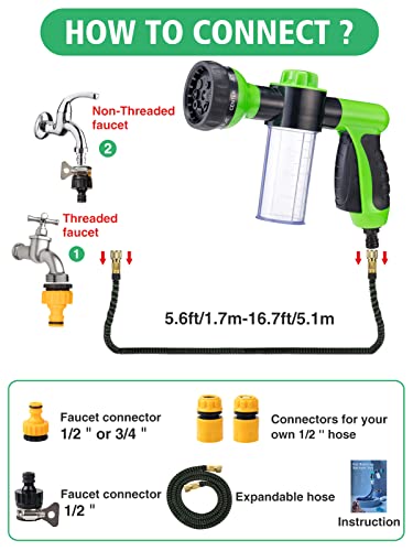 Mewtogo Pet Bathing Tool Set, Durable And Safe Dog Bathing Sprayer Set Including Nozzle Foam Sprayer Expandable Hose Connectors And Brush For Dog Horse Pet Showering (Green) #TOP5