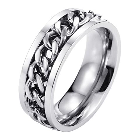 SINLEO Stainless Steel Spinner Ring for Men Women 8MM Chain Design Engagement Wedding Band, All Silver Size 9 Cover