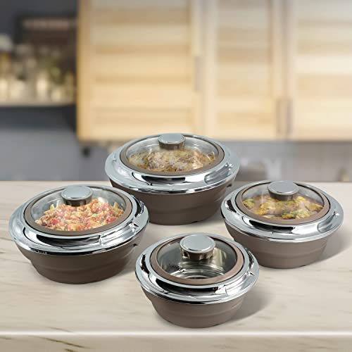 Jaypee Insulated Casserole Dishes | Glass-Lidded Serving Containers | Stainless Steel Inner | Retain Warmth | Thermal Food Storage | Set of 4 (1L, 1.5L, 2L & 3L) by Nyra (Brown) - Image 6