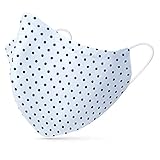 tanzmuster ® Behelfsmaske waschbar für Erwachsene - 100% Baumwolle OEKO-TEX 100 mit Nasenbügel und Filtertasche - Community Maske wiederverwendbar 2-lagig in Polka-Dots weiß Größe L Erwachsene