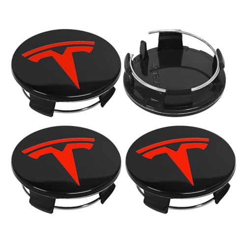 Knomix 4 Pack Exterior Decoration Wheel Center Cover for Tesla Model 3 Model Y,56mm Hubcaps Wheel Rim Cover Tesla Center Caps Hubcaps+20 Black Lug Nut Covers (Glossy Black+Red Emblem) by Knomix - Image 5