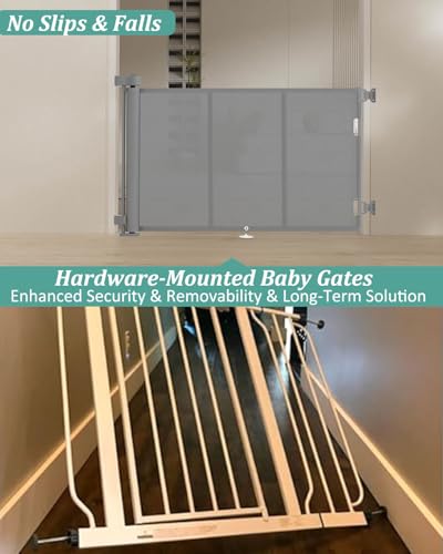 Upgraded 71" Retractable Baby Gates with Reinforced Strip Design to Prevent Crawling Through, 34" Tall Retractable Dog Gate, 6 FT Retractable Gates for Stairs, Doorways, Hallways