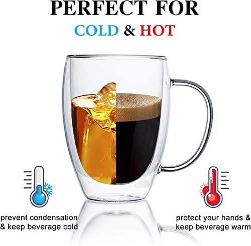 Image of Double Wall Glass, Clear Glass Without Handle Tumbler Glassware, Insulated, Coffee, Cappuccino, Tea, Latte Cups, Beverage Glasses Heat Resistant (6, Glass with Handle, 350 ML)